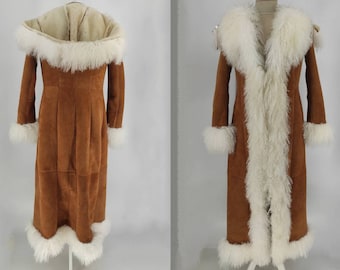 Natural Suede Coat, Custom Made, Shearling Coat, Fur Coat, Penny Coat, Handmade, Hooded Coat, Afgan Coat, Natural Fur, Suzani Shearling
