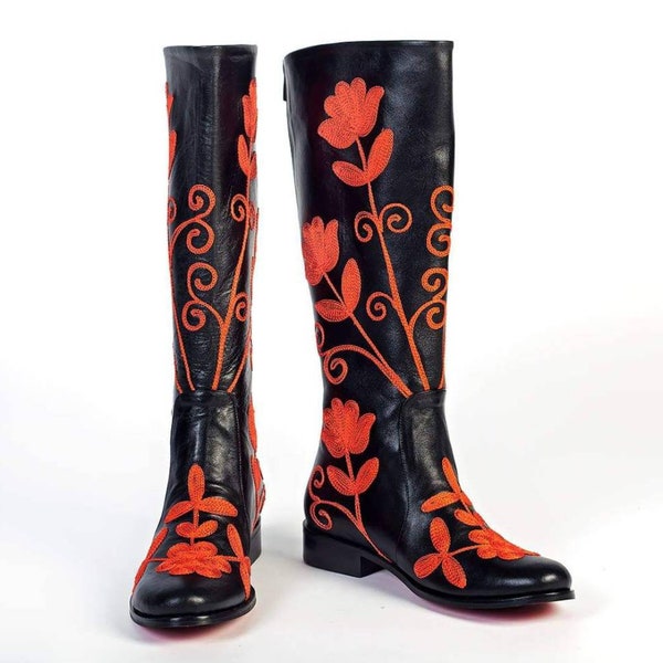 Custom Made Leather Boots, Riding Style Boots, Suzaniboots, Low Heel, Kneehigh, Women's Boots