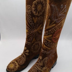 Suzani Boots, Knee High Boots, Riding Boots, Floral Pattern, Brown ...