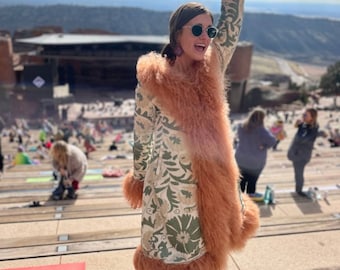 Vintage Shearling Suzani Coat: Handmade Afghan Style Embroidery