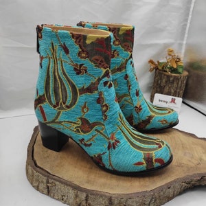 Ankle Boots, Suzani Boots, Custom Boots, Turquoise, Women's Shoes, Outdoor Fit, Gift For Her, Leather Shoes, Chic Shoes