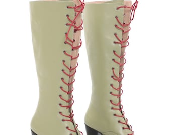 Botas vitorianas de couro verde-oliva: botas com cadarço feitas sob encomenda