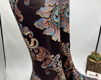 Handmade Tapestry Cowboy Boots: Knee High Pointy Toe Leather Boots