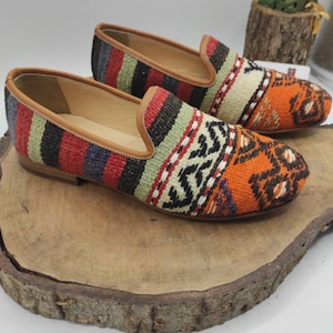 Vintage Kilim Loafers: Handmade Leather Boho Shoes