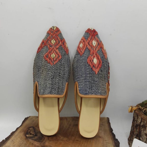 Vintage Mules, Pointy Toe Sandals, Barefoot, Comfy Slip On, Boho Fashion, For Her, Handmade, Genuine Leather, Open Heel Shoes