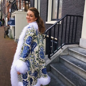 Handmade Suzani Shearling Coat: Vintage Afghan Style Trim