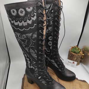 Victorian Boots, Custom Made, Lace Up Boots, Suzani Boots, Festival Boots, Comfy Boots, Black Leather, Everyday Boots, Street Fashion