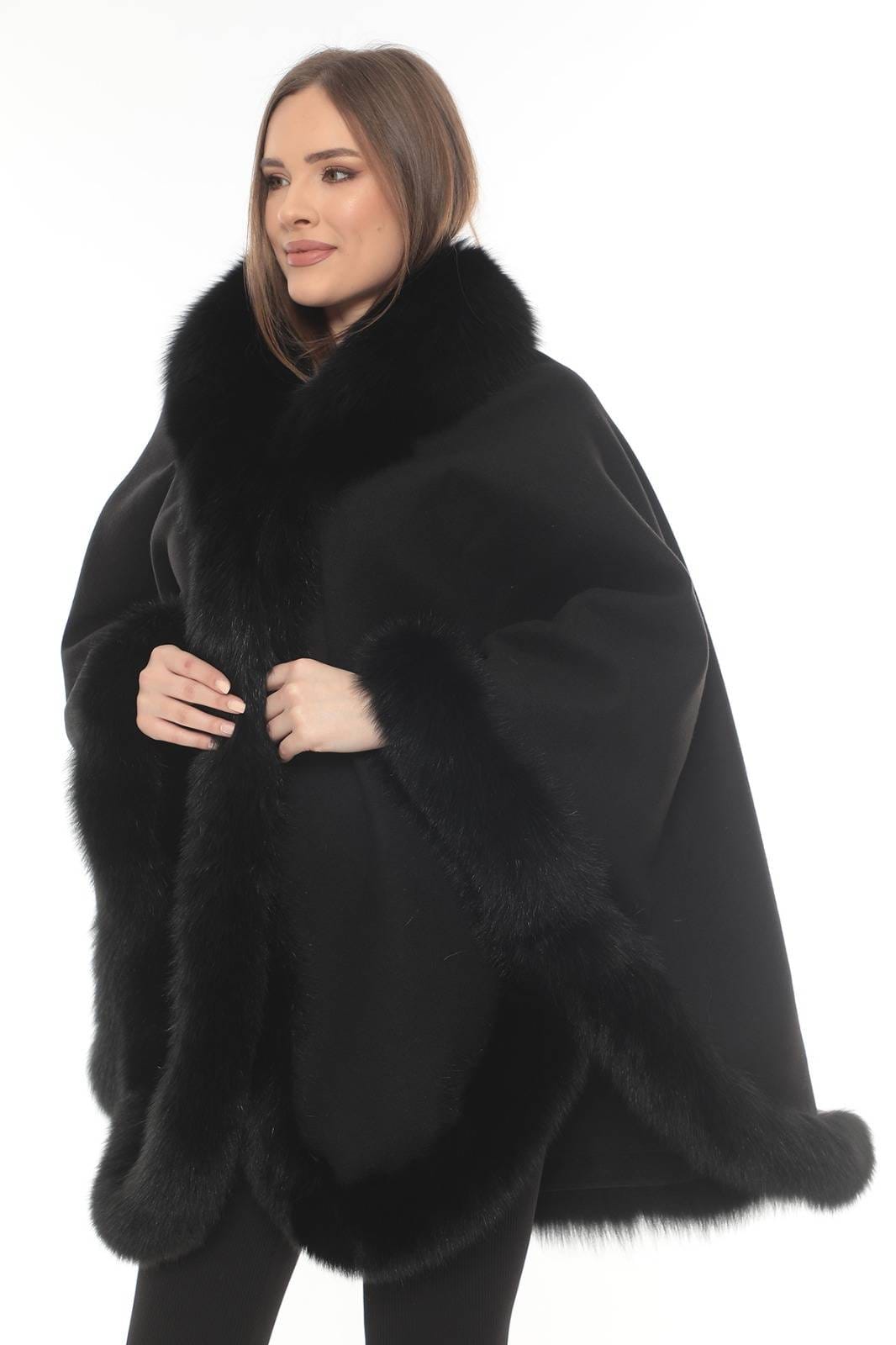 Fox Fur Trimmed Poncho Cape - Winter Shawl - Etsy