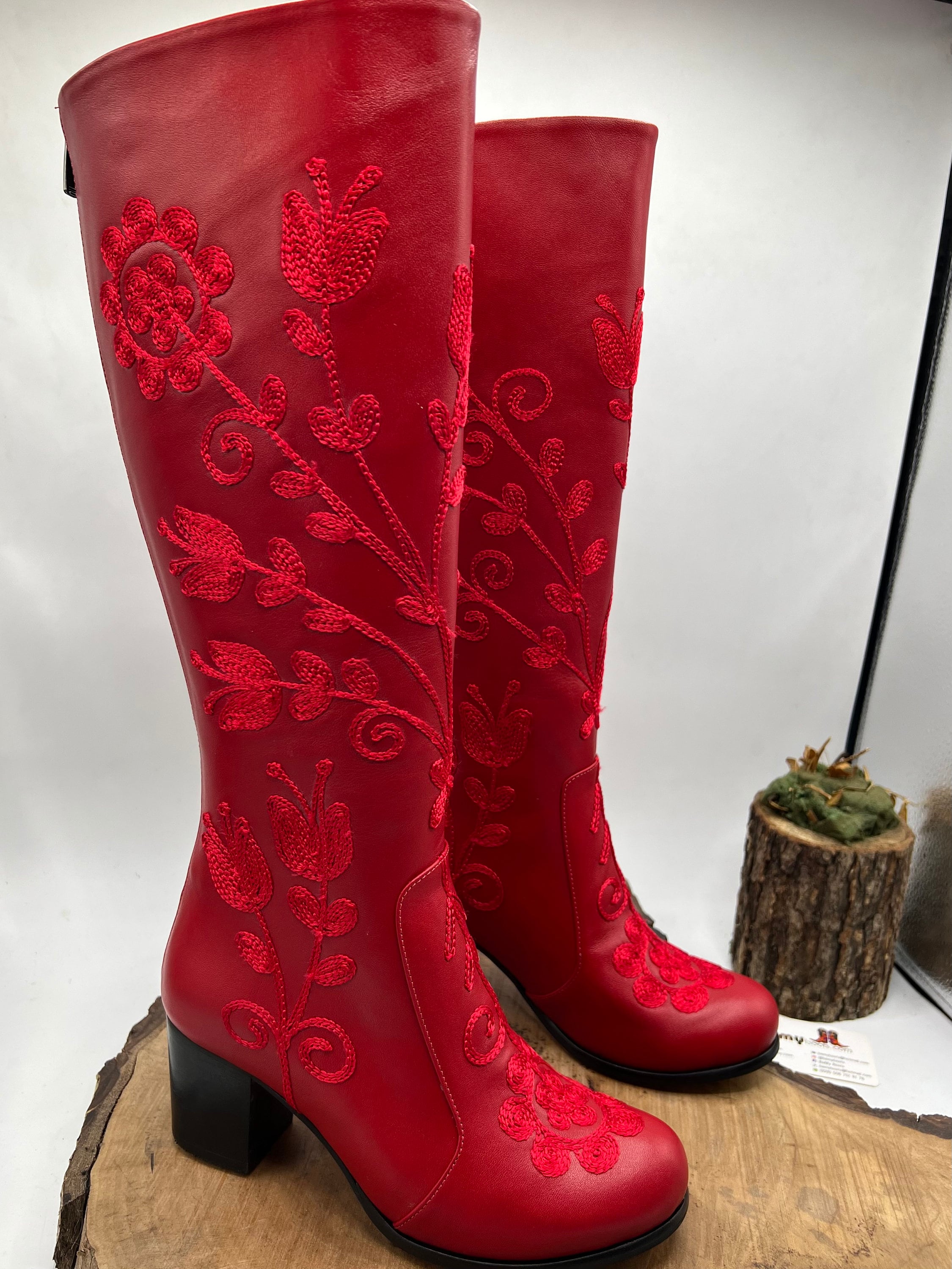 Red Leather Boots Custom Made Suzani Boots Embroidery - Etsy