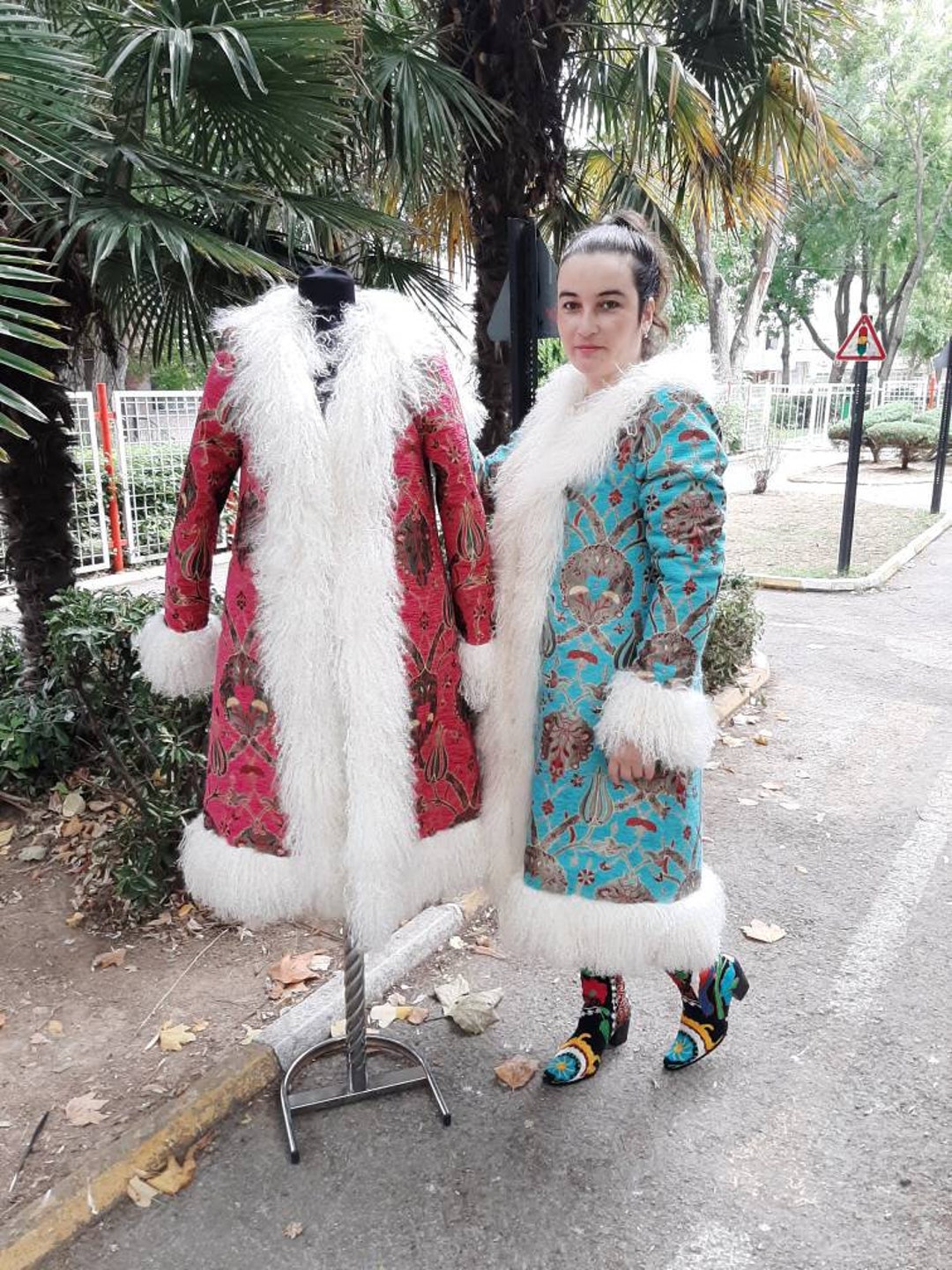 Buy Handmade Shearling Trim Coat: Vintage Floral Chenille, Custom Fit  Online in India