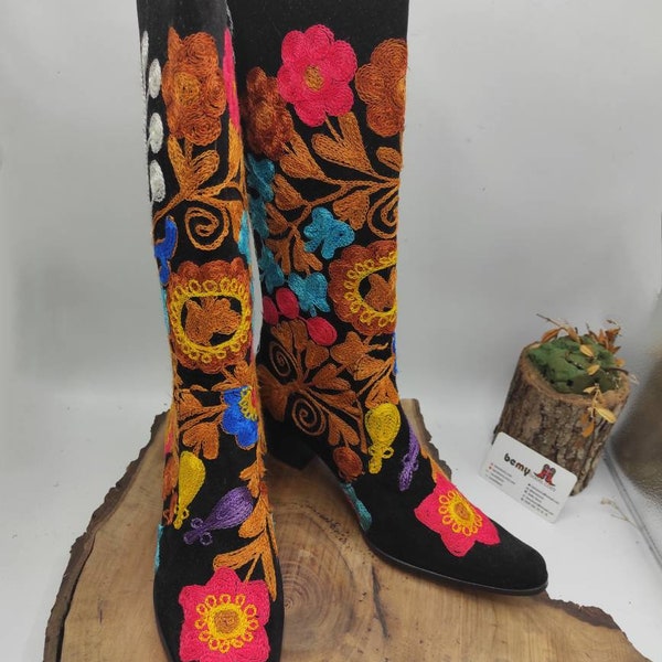 Cowboy Boots, Vintage Boots, Suzani Boots, Custom Boots, For Her, Handmade, Western Style, Casual Boots, Everyday Boots