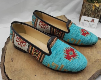 Leather Kilim Loafer: Handmade Women&#39;s Oxford Shoes
