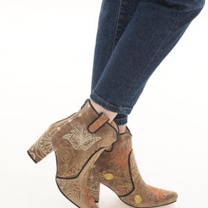 Handmade Suzani Ankle Boots: Floral Embroidered Leather Booties image 2