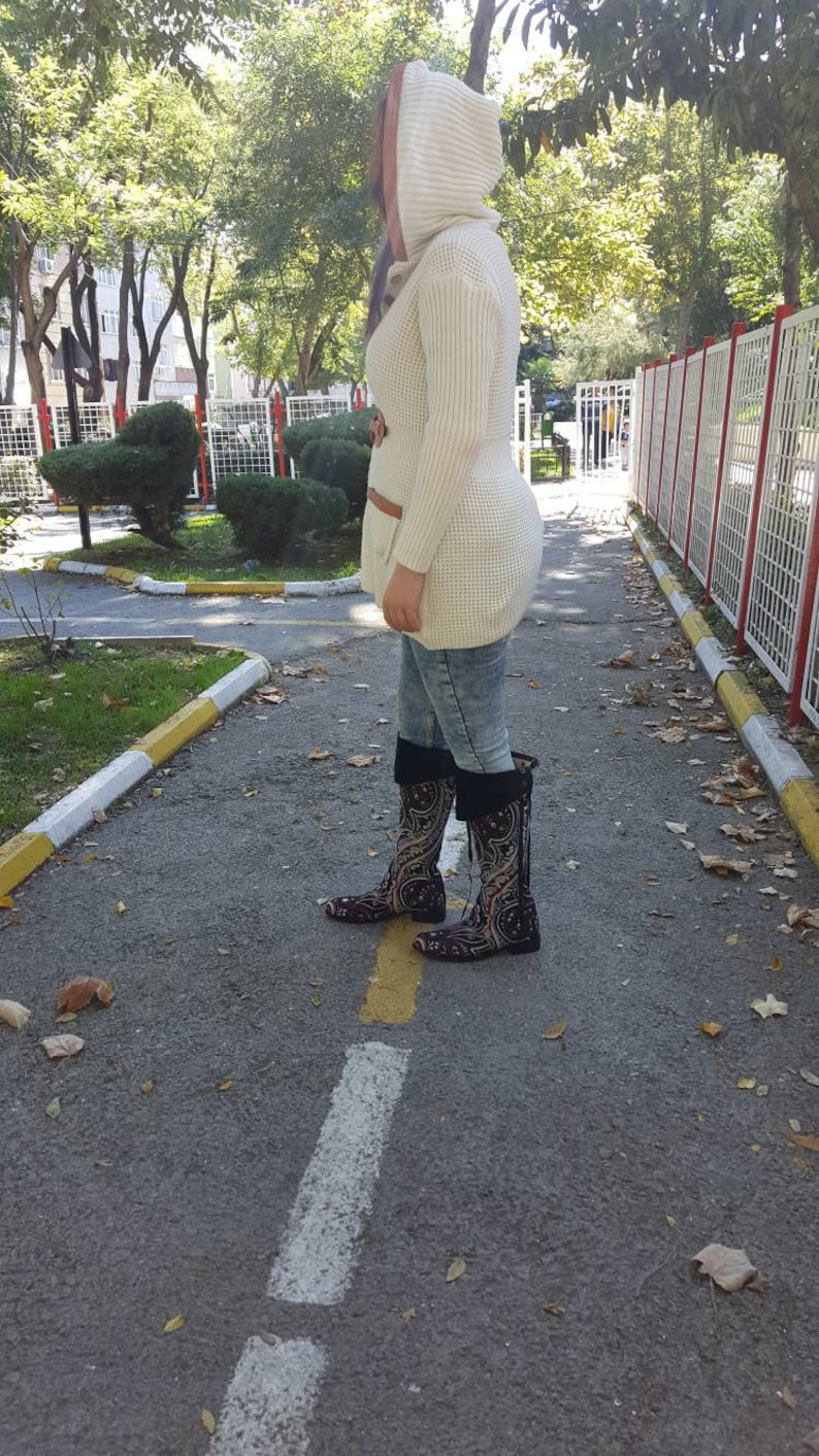 FREE SHIPPING Suzani Women/'s Boots Custom Made Black Boots Over The Knee Boots