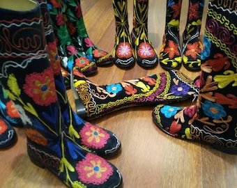 Custom Made Women Boots, Suzani Boots, Embroidery Boots, Handmade, Vintage Boots, Comfy Boots, For Her, Made To Order FREE SHIPPING