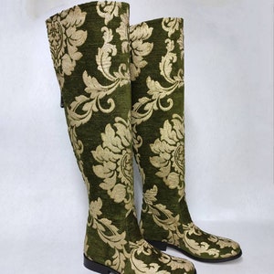 Over Knee Boots, Riding Boots, Suzani Boots, Tapestry Boots, Genuine Leather, For Her, Custom Made, Comfy Boots, Casual Boots, Made To Order