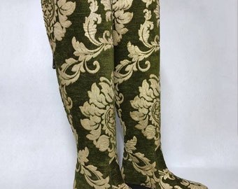 Over Knee Boots, Riding Boots, Suzani Boots, Tapestry Boots, Genuine Leather, For Her, Custom Made, Comfy Boots, Casual Boots, Made To Order