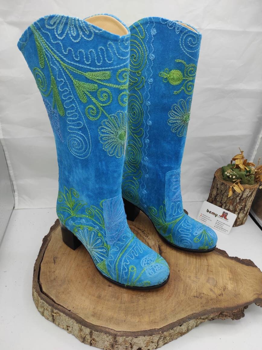 Custom Boots Suzani Boots Platform Boots Turquoise Knee | Etsy
