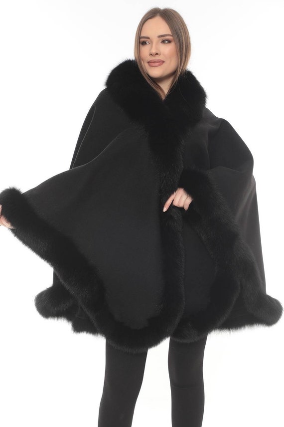 Fox Fur Trimmed Poncho Cape - Winter Shawl - Etsy