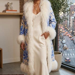 Handmade Suzani Shearling Coat: Vintage Afghan Style image 2