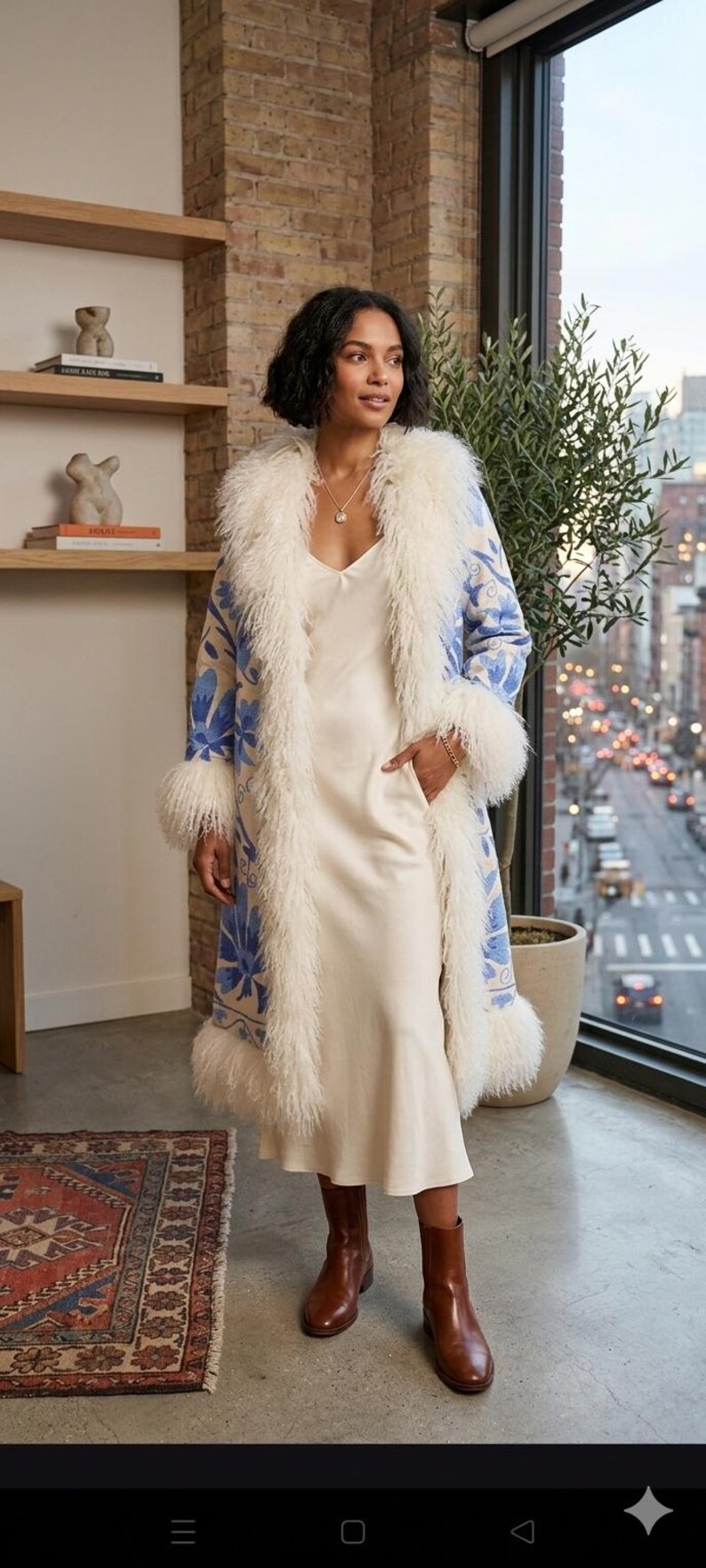 Handmade Suzani Shearling Coat: Vintage Afghan Style image 2