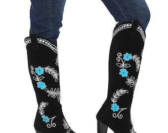 Botas vaqueras de ante: Botas vaqueras Suzani hechas a medida