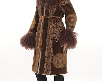 Fast berühmte Vintage Mantel, Shearling Mantel, Boho Style Damenmantel, Suzani Mantel, Nach Maß, Festival Kleid, Pelzmantel, Afgan Mantel