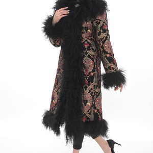 Handmade Shearling Coat: Mongolian Fur Trim, Tulip Pattern