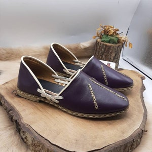 Purple - Kutch Embroidery Handstitched Leather Flat Slippers