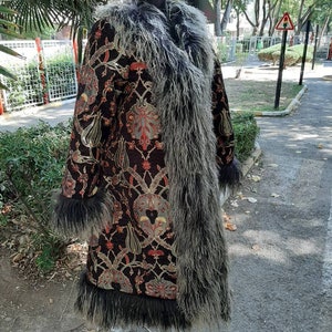 Suzani Shearling Trim Coat, Ottoman Style Dress, Custom Made, Fur, Women Coat, Tulip Pattern, FREE SHIPPING