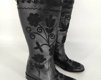 Custom Boots, Riding Boots, Women's Boots, Leather Boots, Suzani Boots, Made To Order, Everyday Boots, For Her, Outdoor Fit, FREE SHIPPING