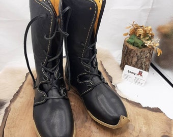 Handstitched Leather Medieval Boots: Viking Celtic Shoes