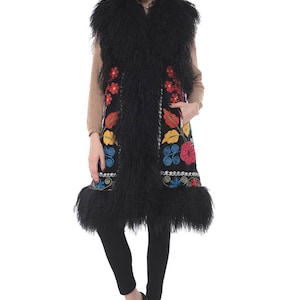 Handmade Suzani Shearling Gilet: Boho Afgan Style Coat