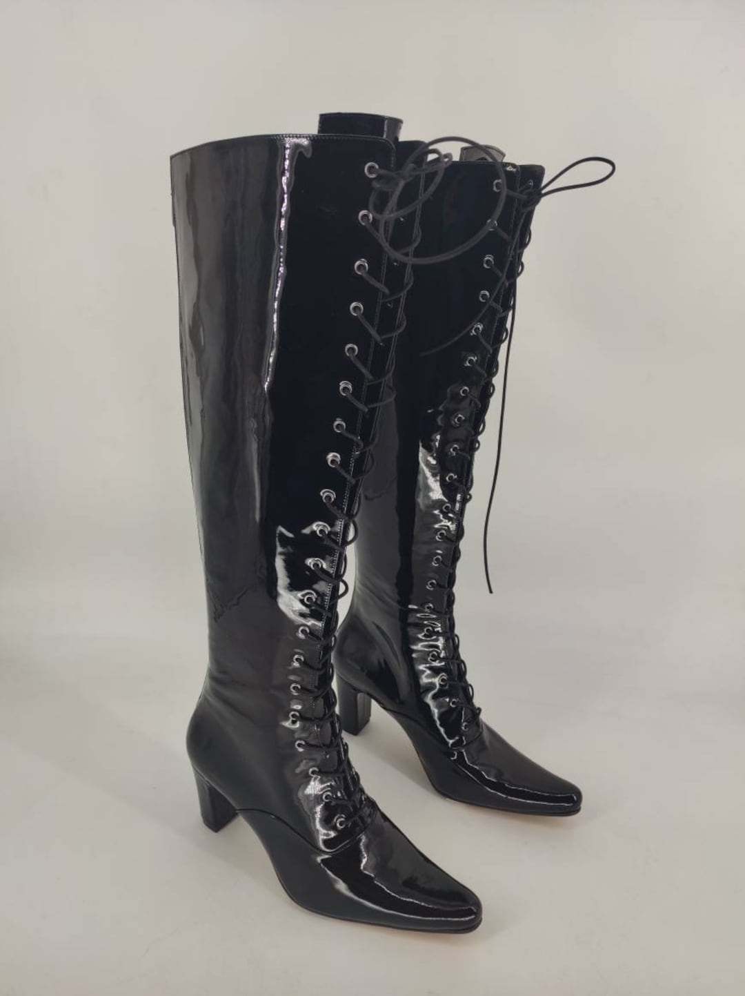 靴 Hand made Pointed toe leaher boots Handmade Leather Pointy Toe Boots: Custom Cuban Heel, Lace-up - Etsy