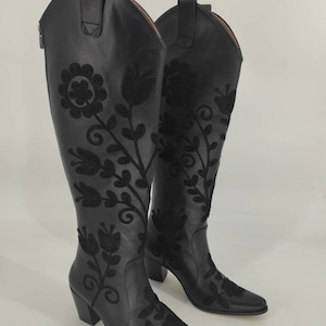 Cowboy Boots, Tall Boots, Made To Order, Suzani Boots, Genuine Leather, Pointy Toe, For Her, Comfy Boots, Everyday Boots, Embroidery Boots