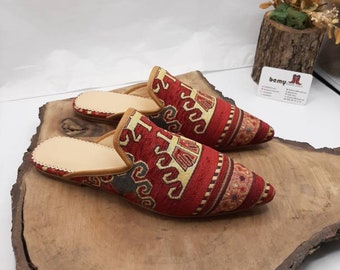 Open Heel Shoes, Leather Flat's, Barefoot, Kilim Shoes, Sandals, Women Sandals, Slip On, Made To Order, Ethnic Dress, Handmade Shoes