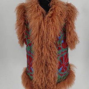 Boho Style Shearling Women's Gilet, Suzani Shearling Coat, Penny Lane, Almost Famous 1960's, Fur Gilet, Custom Made, Short Jackets