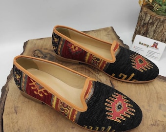Handmade Leather Men's Flats: Ethnic Kilim Shoes