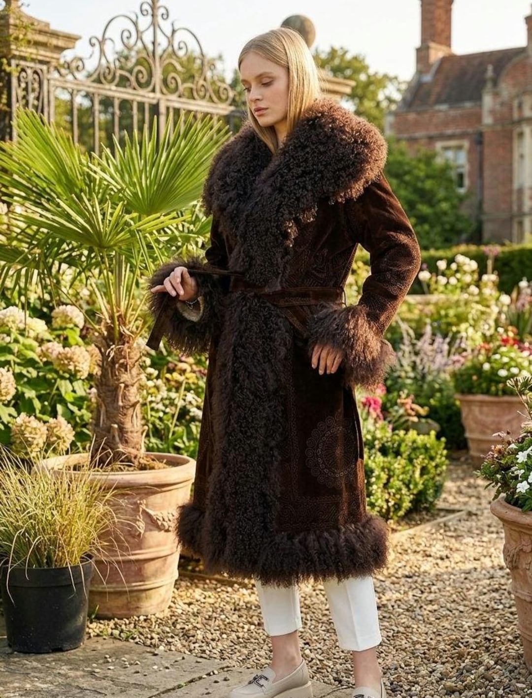 Custom Brown Shearling Coat: Suzani Velvet Afghan Style - Etsy