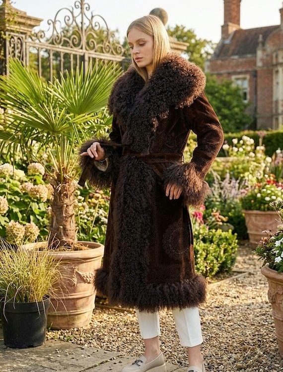 Custom Brown Shearling Coat: Suzani Velvet Afghan Style - Etsy Canada