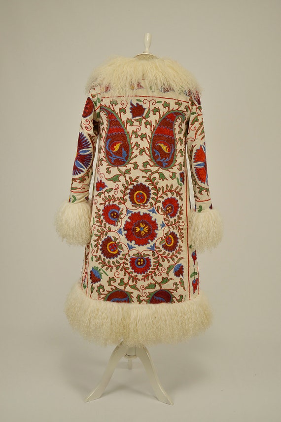 Suzani Embroidered Shearling Trimmed Coat Vintage Coat 