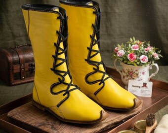 Handgefertigte Leder Ankle Boots: Custom Unisex Mittelalter Wikinger-Stil