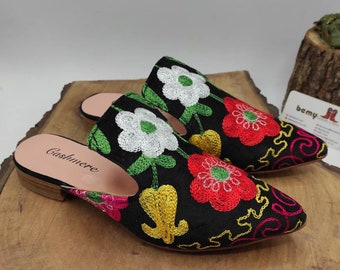 Pointy Toe Slip On, Vintage Slip On, Genuine Leather, Floral Embroidery Sandals, Barefoot Flat's, Ballerina Flats, Velvet Mules, Greek Shoes