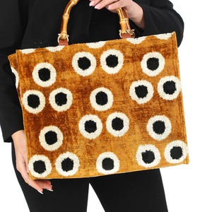 Velvet Tote Bag, Ikat Tote Bag, Bomboo Handle Tote Bag, Handle Bag, Custom Sizing, Casual Bag, Exclusive Bag, Handmade Tote Bag, Luxury Bag