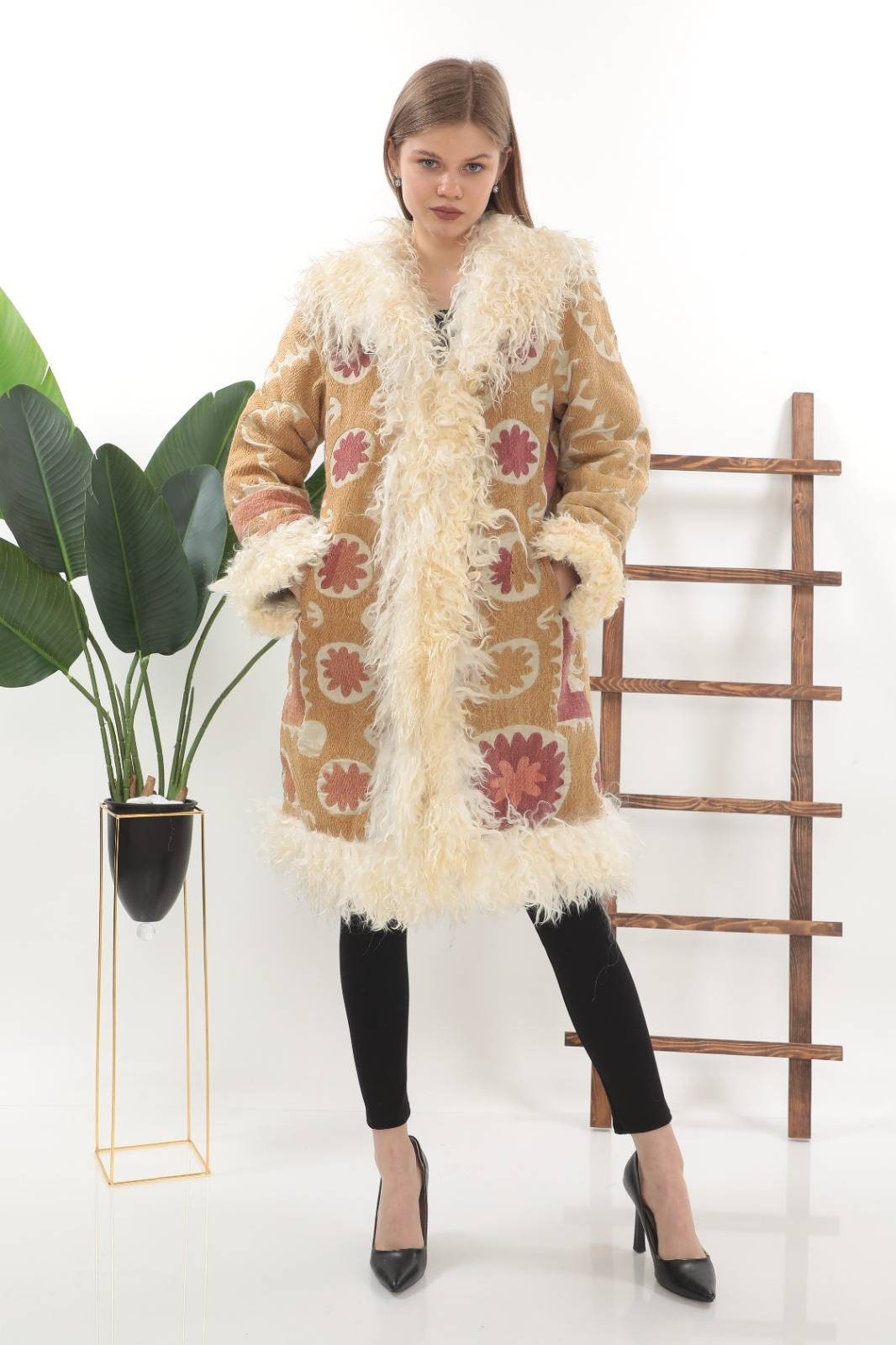 Vintage Suzani Coat: Mongolian Shearling Trim, Hand Embroidery - Etsy