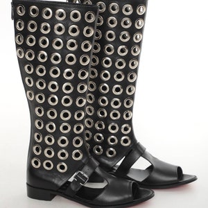 Laarzen met open teen, op bestelling gemaakt, echt leer, leren sandalen, handgemaakte schoenen, op maat gemaakt, lage hak, sandalen met open neus, ALLEEN HANDGEMAAKT
