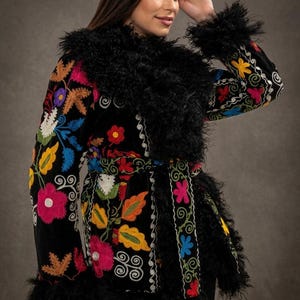 Handmade Suzani Shearling Jacket: Floral Embroidered Afghan Coat