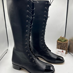 Square Toe Leather Boots, Made To Order, Victorian Boots, Lace Up Boots, Knee High, Low Heel, Comfy Boots, For Her, Casual Boots