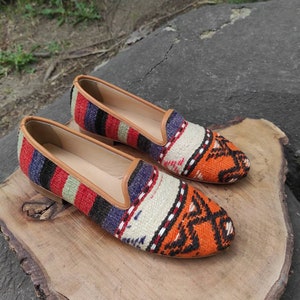 Vintage Kilim Loafers: Handmade Leather Boho Shoes