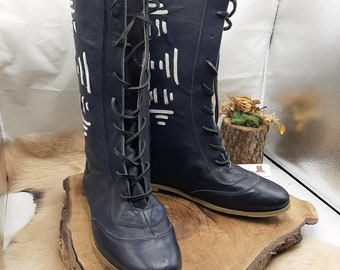 Handgefertigte Leder Mittelalter Stiefel im Stil der Wikinger
